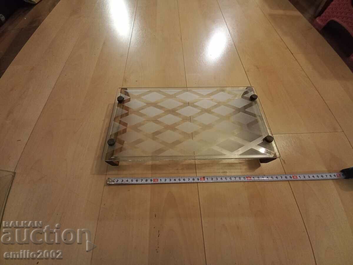 Auction Old sideboard tray glass and wood Auction Old sideboard tray glass and wood