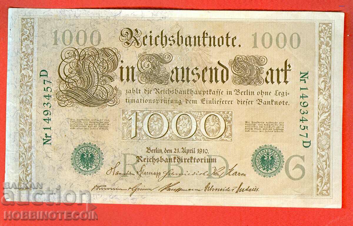 ГЕРМАНИЯ GERMANY 1000 - 1 000 емисия issue 1910 ЗЕЛЕН ПЕЧАТ