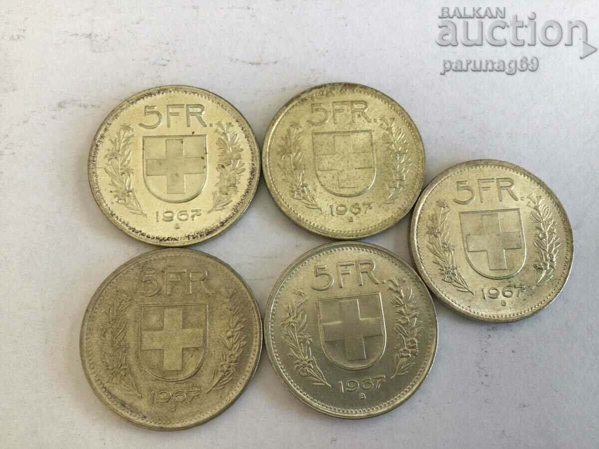 Ελβετία 5 φράγκα 1967 (OR) Ασήμι 0,835 5 τεμάχια παρτίδα