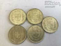 Switzerland 5 francs 1967 (OR) Silver 0.835 5 pieces lot