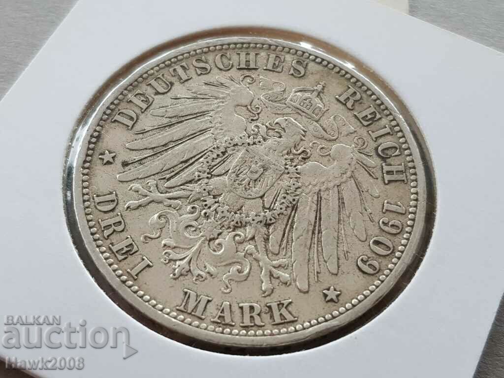 3 Marks 1909 A Prussia Germany Rare Silver Coin with price 105.00 BGN | € 53.69