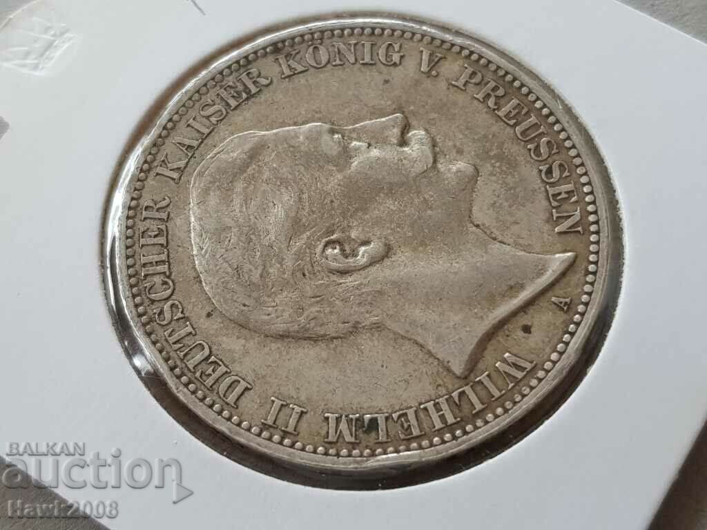 3 Marks 1909 A Prussia Germany Rare Silver Coin - 5