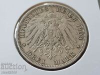 3 Marks 1909 A Prussia Germany Rare Silver Coin