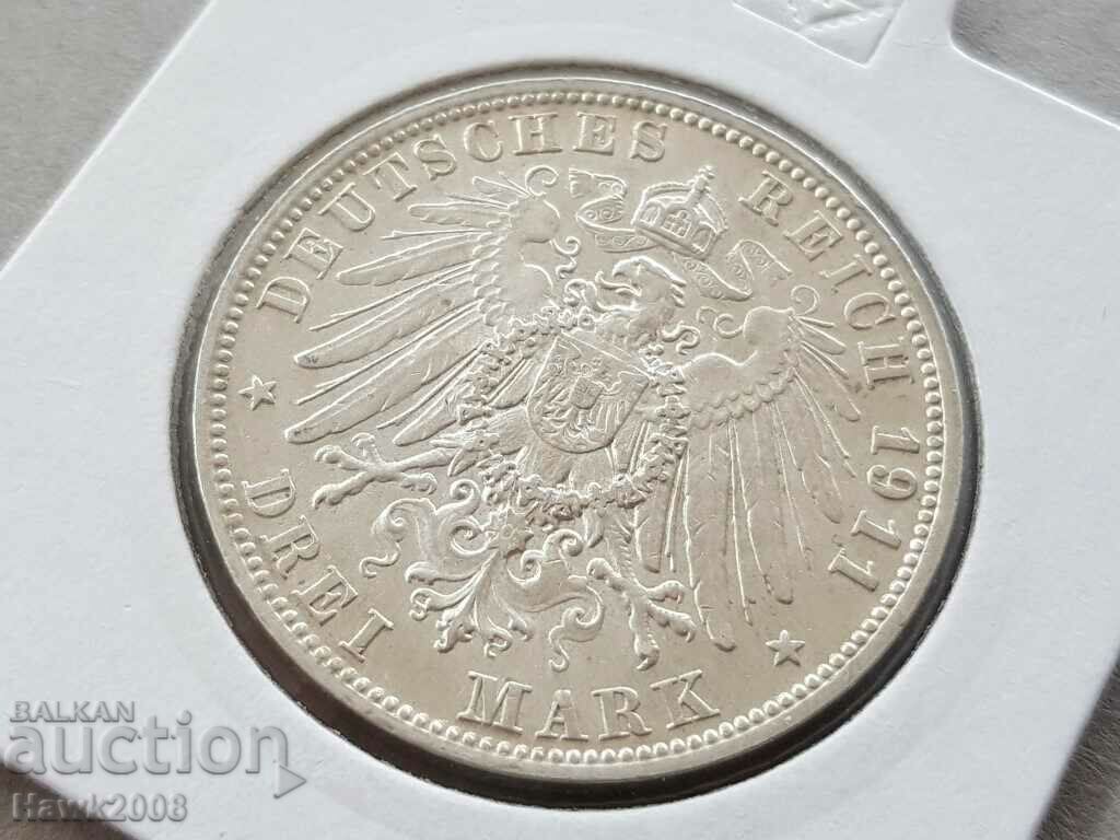 3 Marks 1911 D Bavaria Germany Rare Silver Coin with price 105.00 BGN | € 53.69