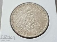 3 mărci 1911 D Bavaria Germania Monedă de argint rară