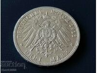 3 mărci 1913 O monedă de argint rară a Prusiei, Germania TOP KACH