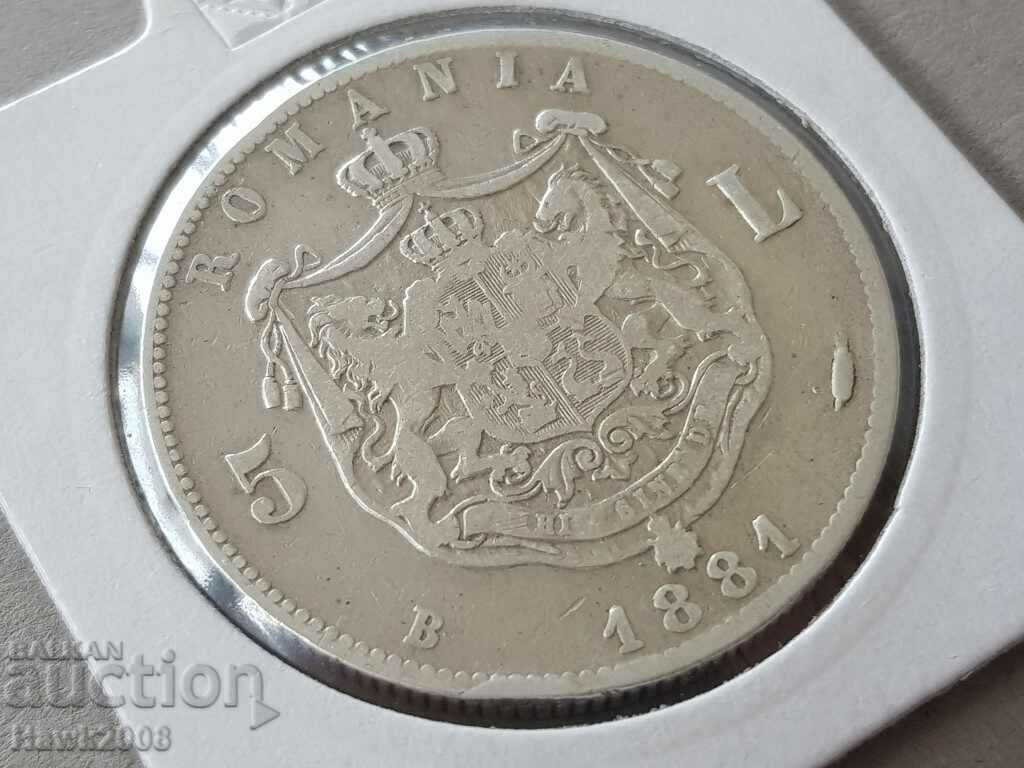 Δημοπρασία 5 lei 1881 Kingdom of Romania CAROL 1 Σπάνιο ασημένιο νόμισμα Δημοπρασία 5 lei 1881 Kingdom of Romania CAROL 1 Σπάνιο ασημένιο νόμισμα
