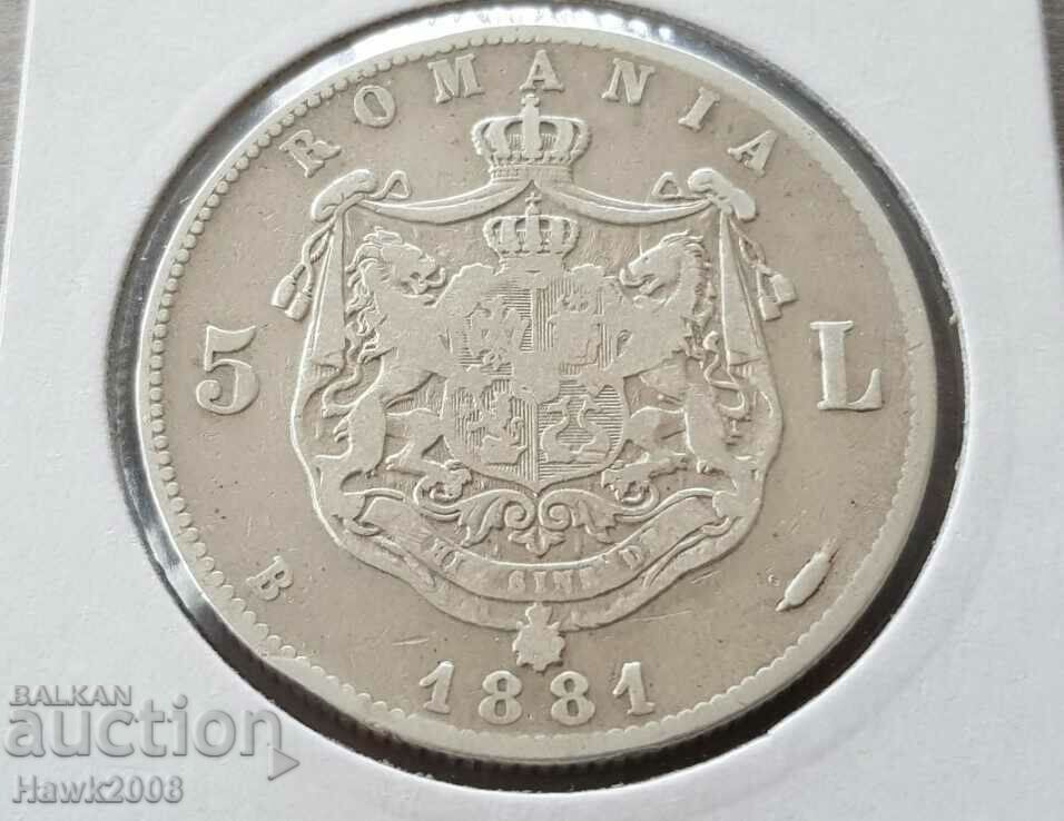 5 lei 1881 Kingdom of Romania CAROL 1 Σπάνιο ασημένιο νόμισμα 5 lei 1881 Kingdom of Romania CAROL 1 Σπάνιο ασημένιο νόμισμα