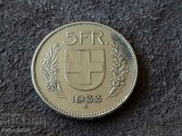 5 franci 1933 Elveția ARGINT monedă de argint argint