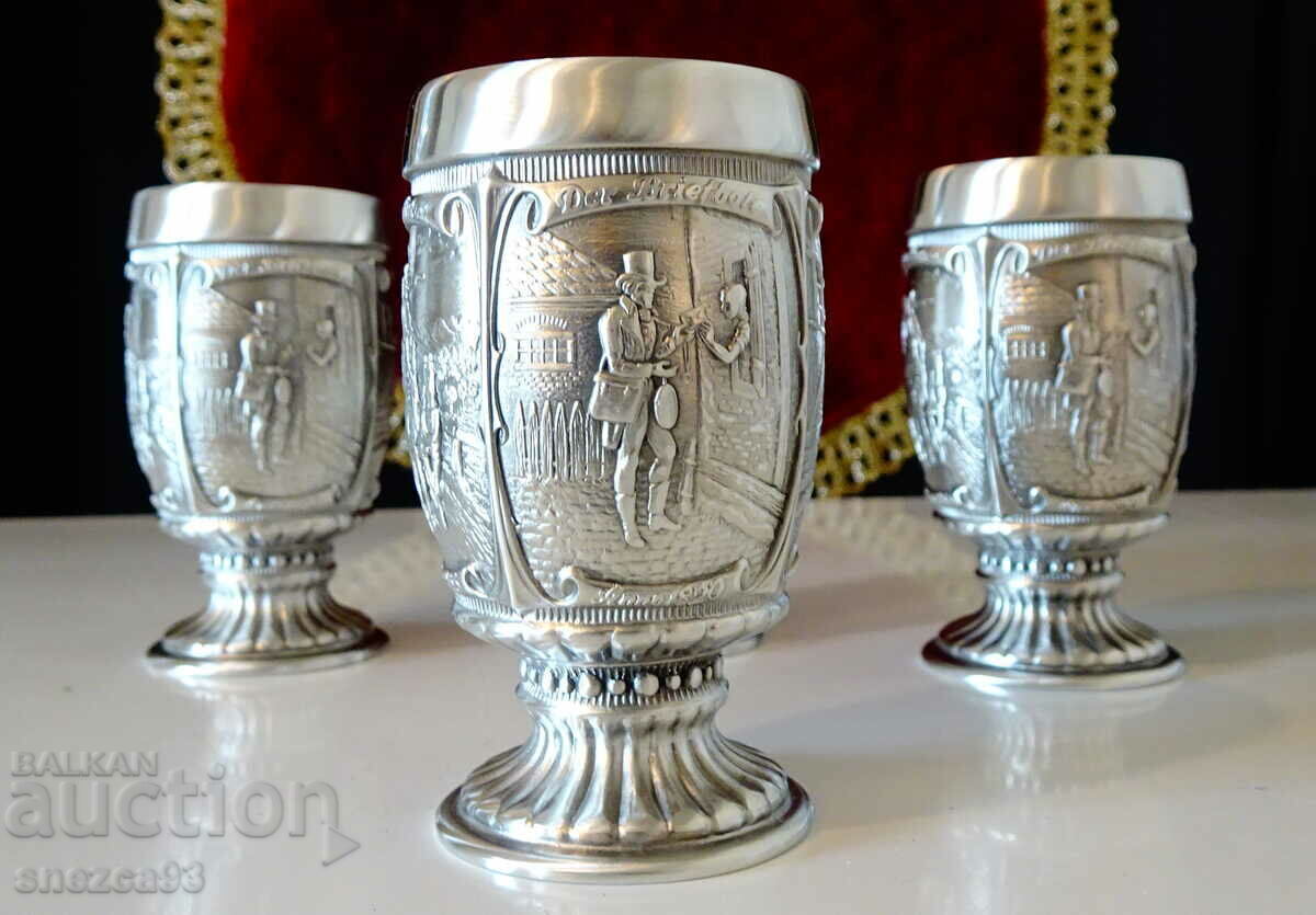 Pewter bowls with pictures of old post offices, 4 pieces with price 150.00 BGN | € 76.69