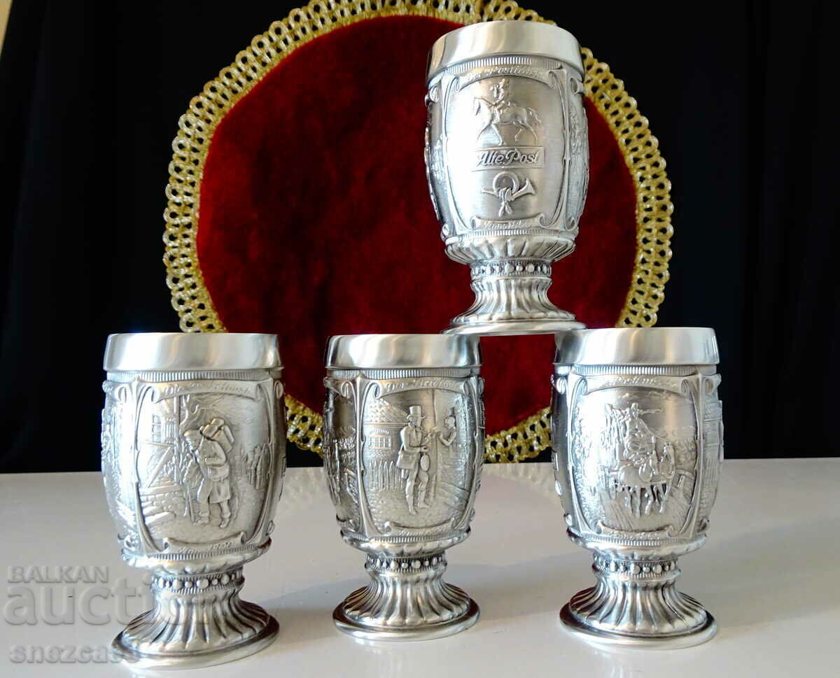 Pewter bowls with pictures of old post offices, 4 pieces - 7