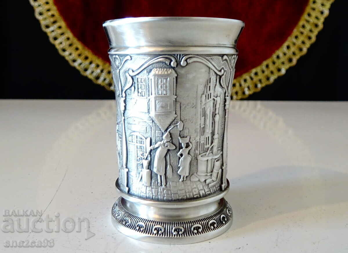 Auction Pewter Rakia Cup, The Eternal Bridegroom, Carl Spitzweg Auction Pewter Rakia Cup, The Eternal Bridegroom, Carl Spitzweg