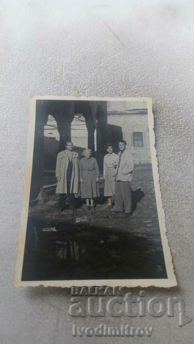 Photo Troyan Monastery Two men and two women in the courtyard 1959