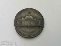 САЩ Америка 5 цента 1944 Джеферсън II световна война сребро