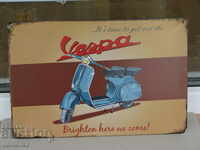 Metal plate motorcycle Vespa moped scooter retro Italy blue
