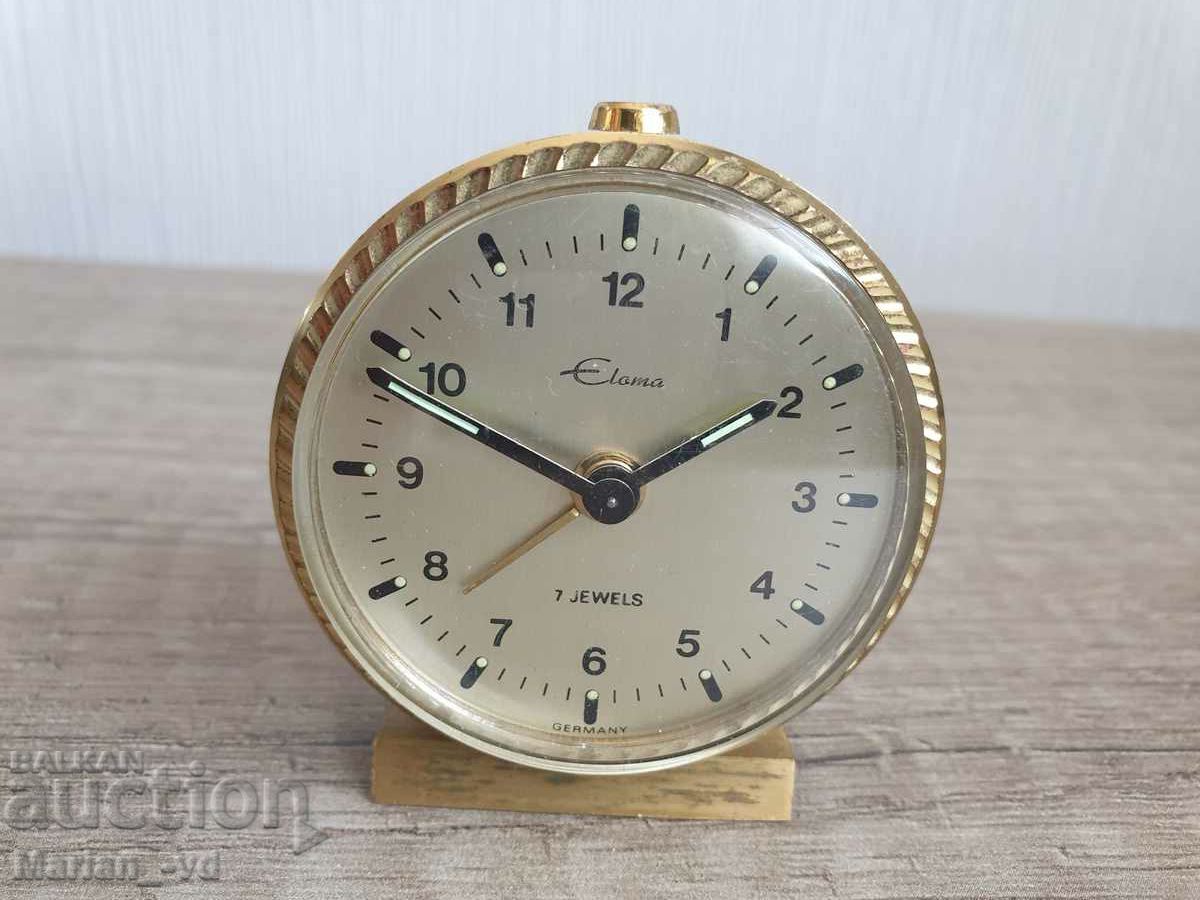 Auction Old German mini alarm clock ELOMA, 7 JEWELS Auction Old German mini alarm clock ELOMA, 7 JEWELS