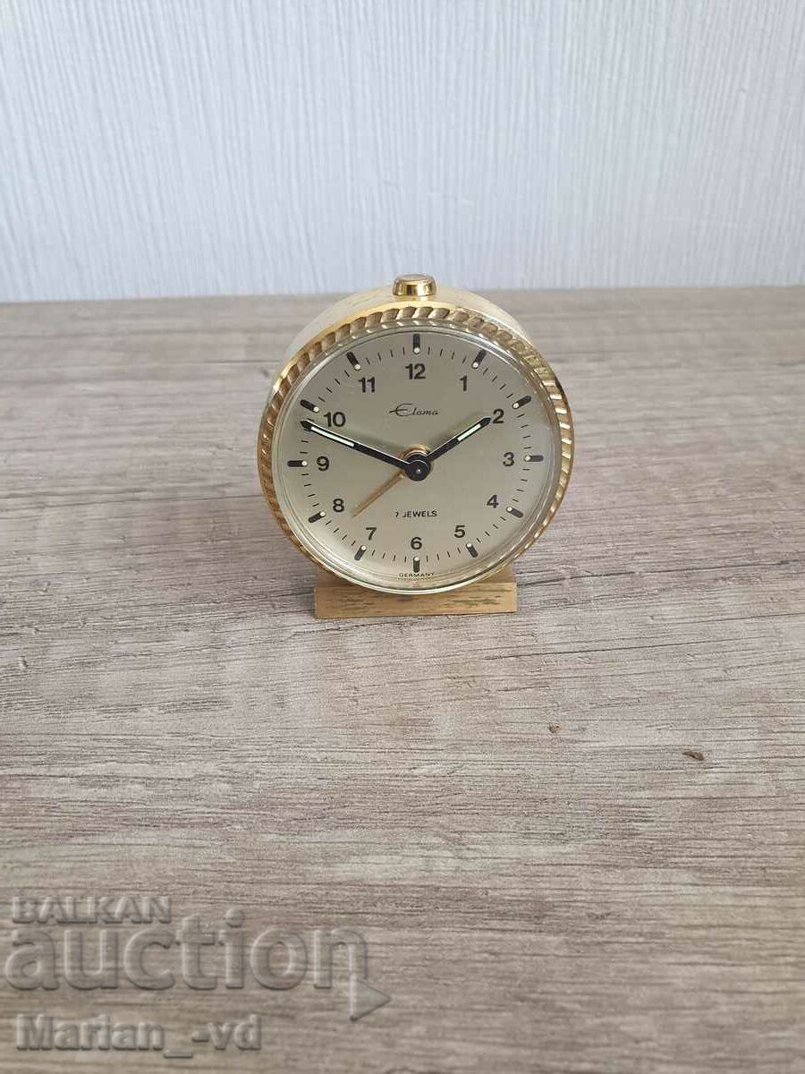 Mini ceas deșteptător german vechi ELOMA, 7 BIJUTERI