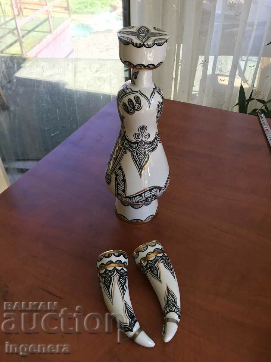 Auction PORCELAIN BOTTLE WITH TWO GLASSES UNIQUE Auction PORCELAIN BOTTLE WITH TWO GLASSES UNIQUE