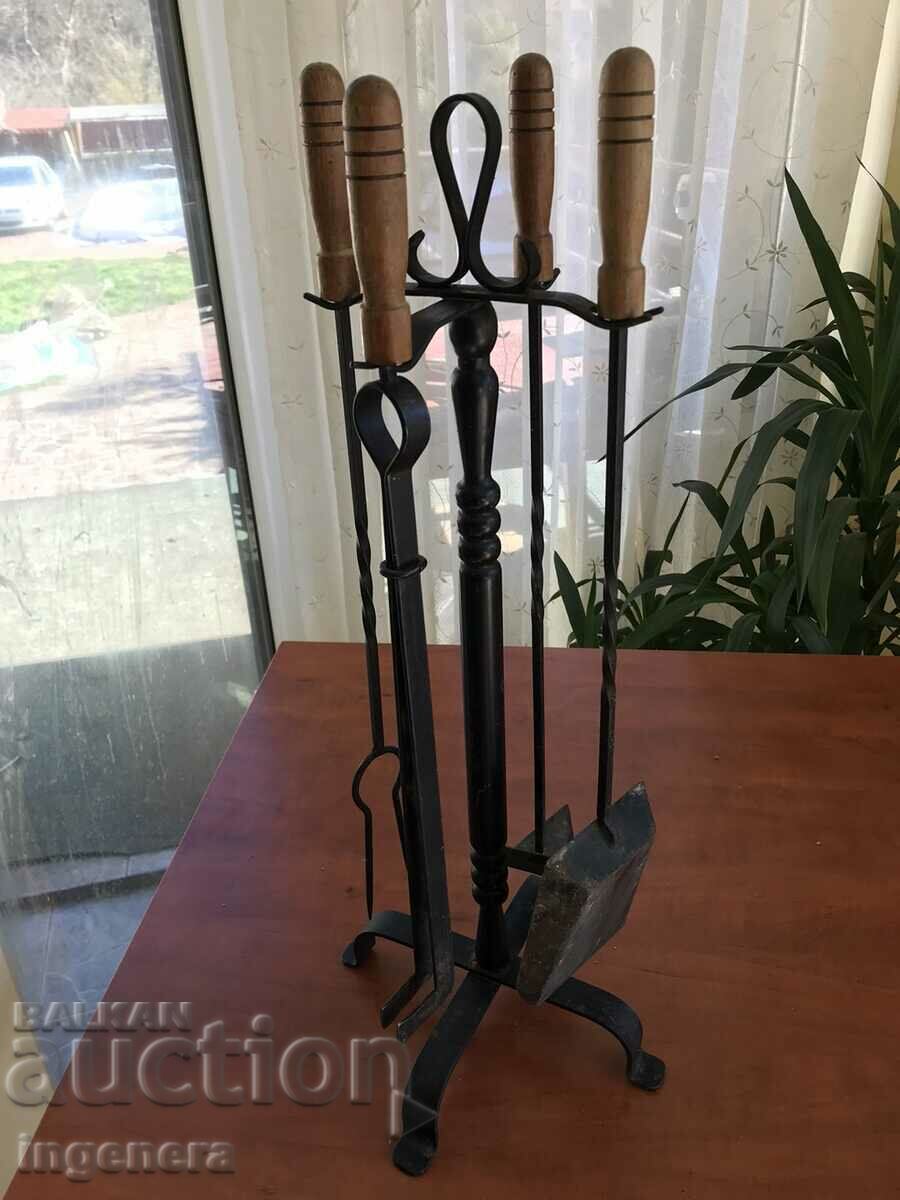 WROUGHT IRON FIREPLACE STAND WITH ACCESSORIES