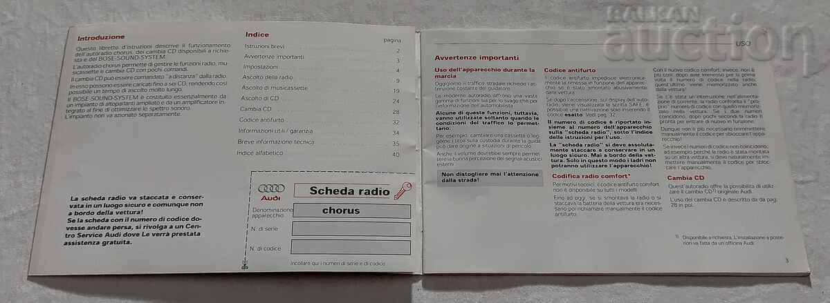Auction  AUDI AUTORADIO CHORUS DESCRIPTION MANUAL 2001