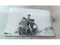 Photo Ravda Two young men and a young girl on the beach 1986