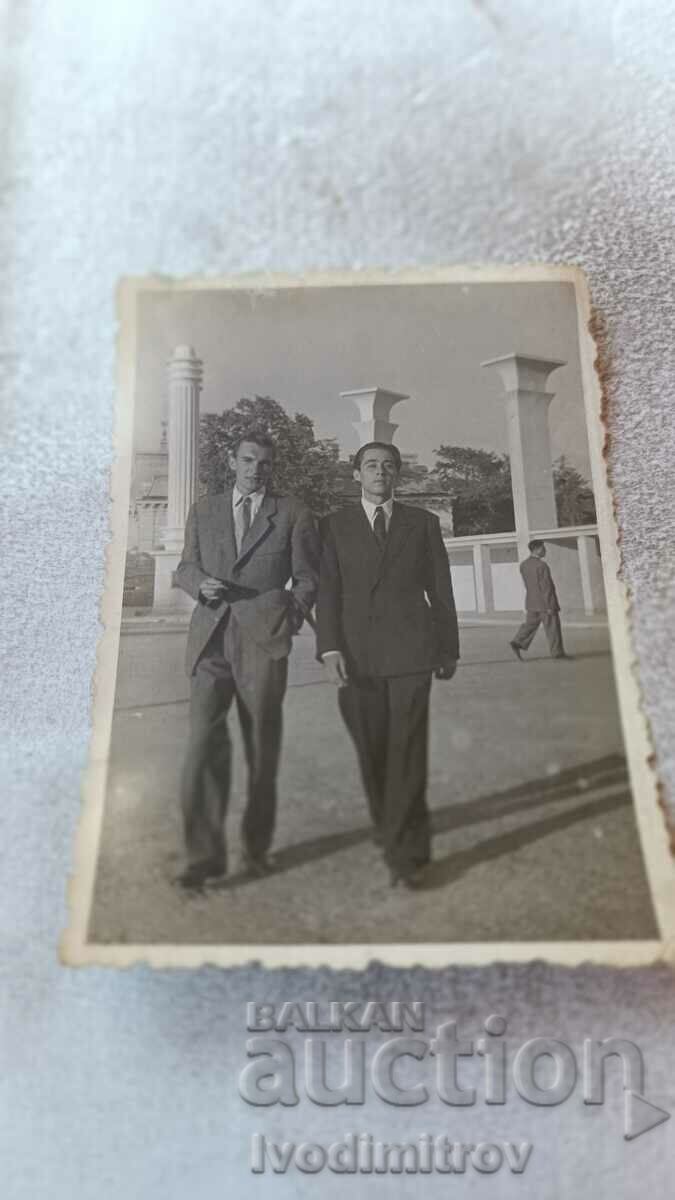 Photo Varna Two young men in front of the Sea Garden 1948