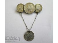 Old silver coin brooch Ferdinand Kingdom of Bulgaria
