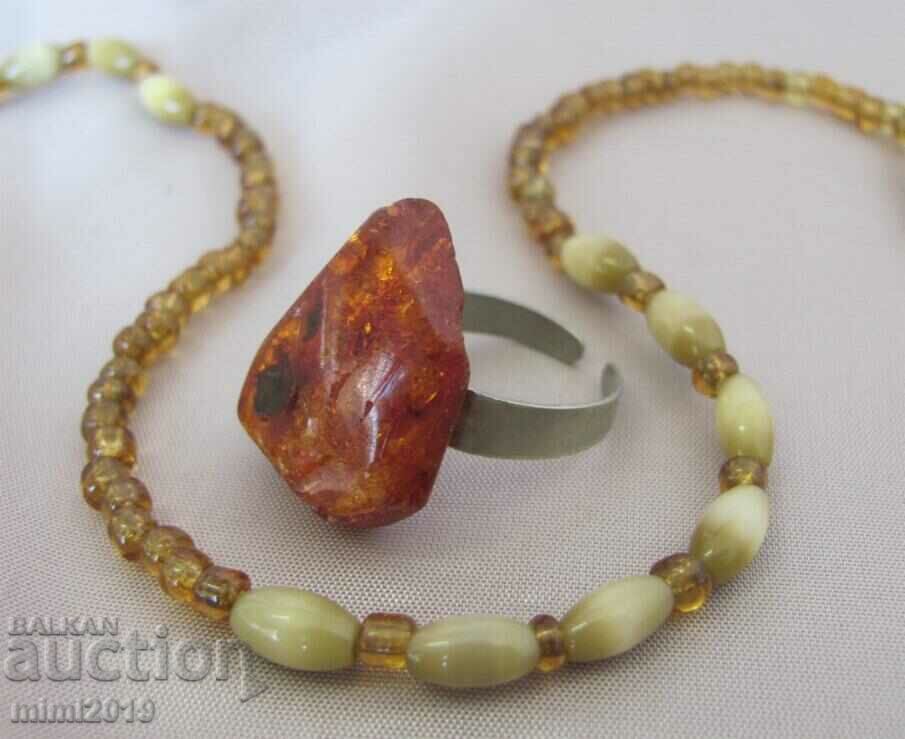Auction Women's Necklace and Ring Set - natural amber Auction Women's Necklace and Ring Set - natural amber