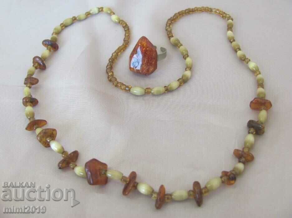 Women's Necklace and Ring Set - natural amber - 5 Women's Necklace and Ring Set - natural amber - 5