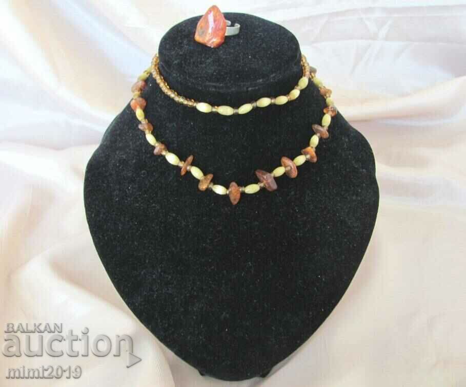 Women's Necklace and Ring Set - natural amber - 6 Women's Necklace and Ring Set - natural amber - 6