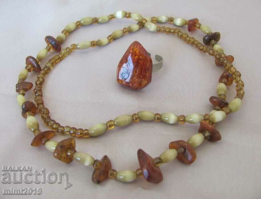 Women's Necklace and Ring Set - natural amber