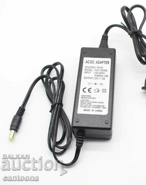 Mains adapter//power supply stabilized, 12V 3A/36W