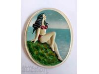 VERY OLD PLASTER WOMAN IN A SWIMWEAR PERFECT WITH