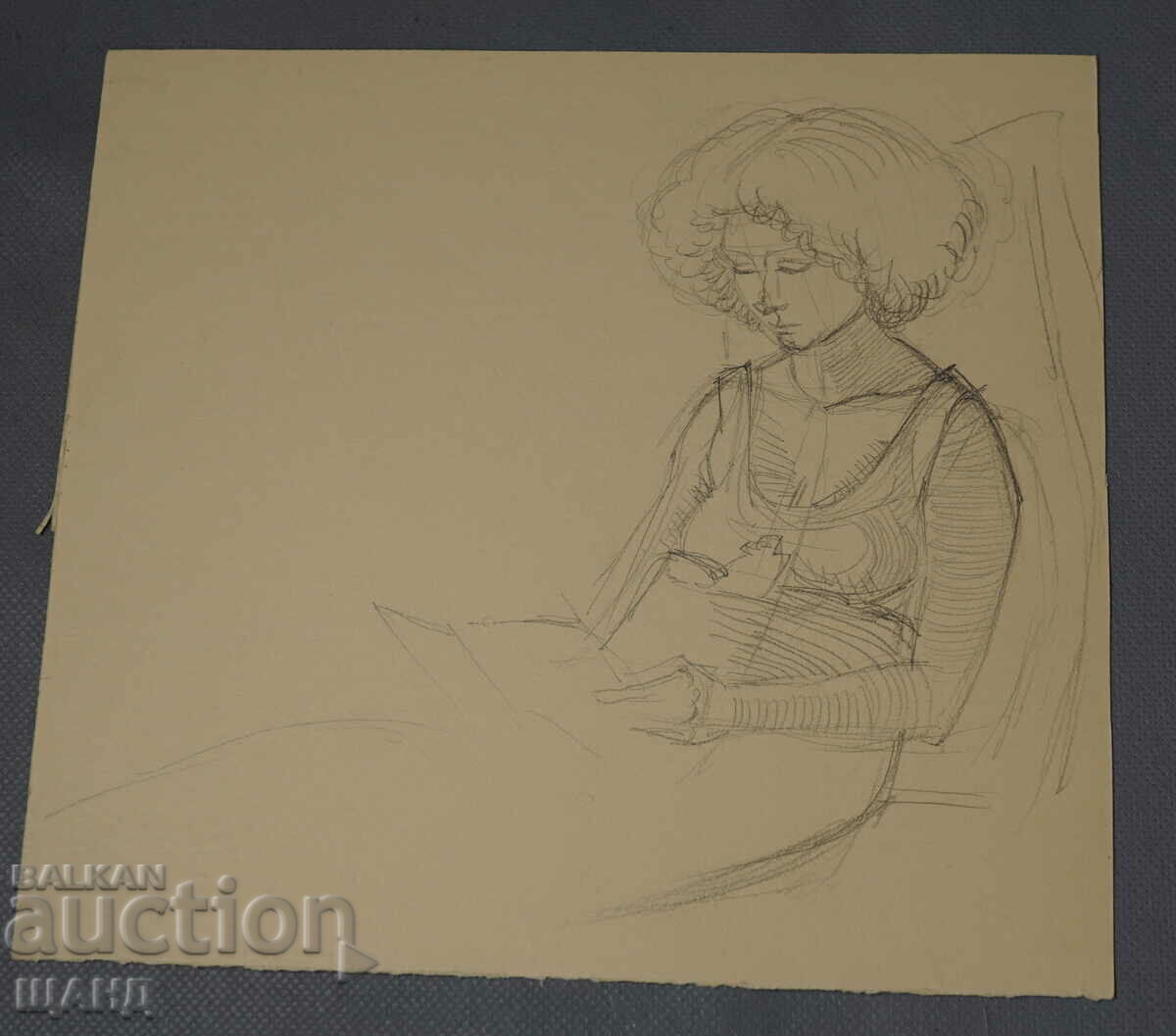 Παλιό Δάσκαλο Σχέδιο Ζωγραφική Γυναίκα με μολύβι που διαβάζει ένα βιβλίο