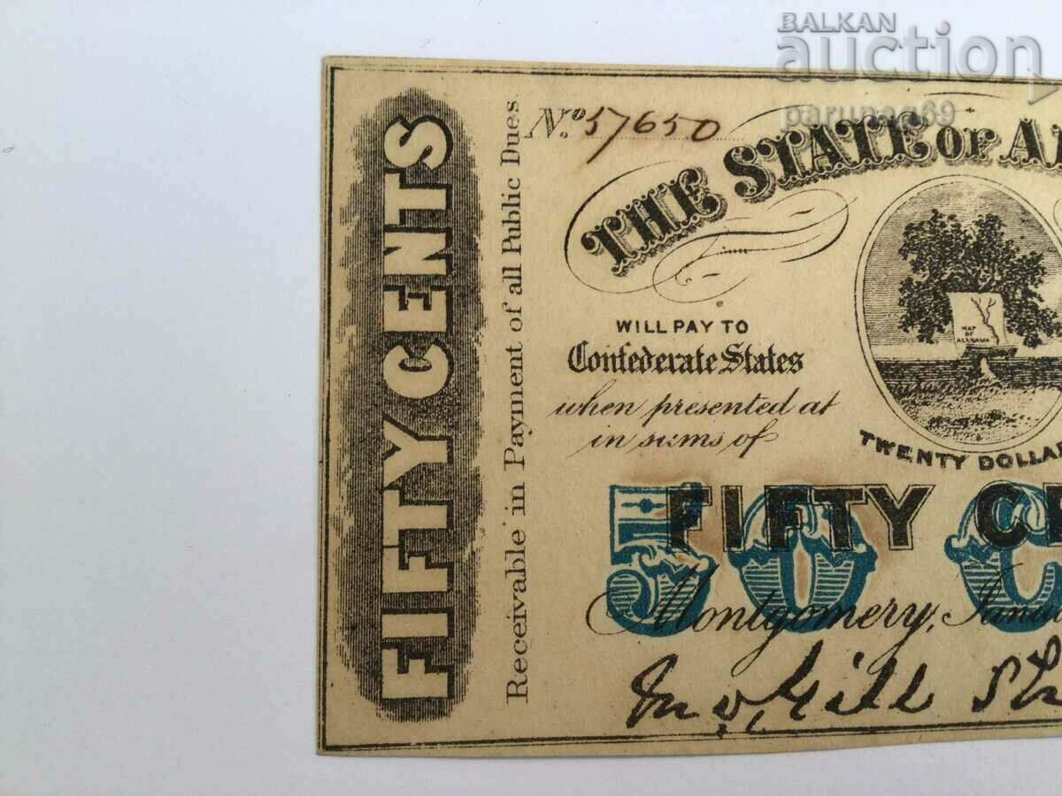 Auction  USA 50 cents 1863 THE STATE of ALABAMA (OR)
