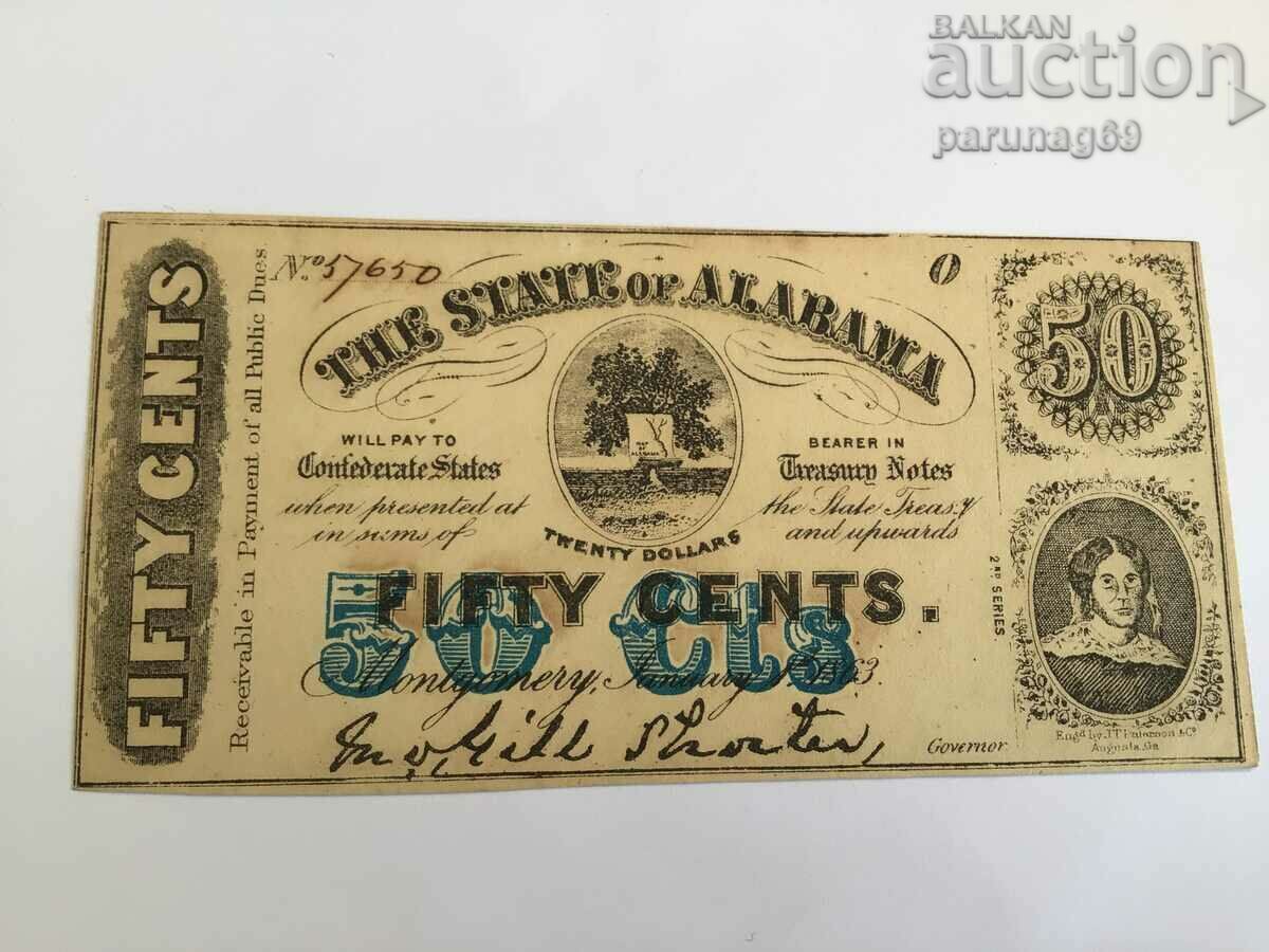 SUA 50 de cenți 1863 STATUL ALABAMA (OR)