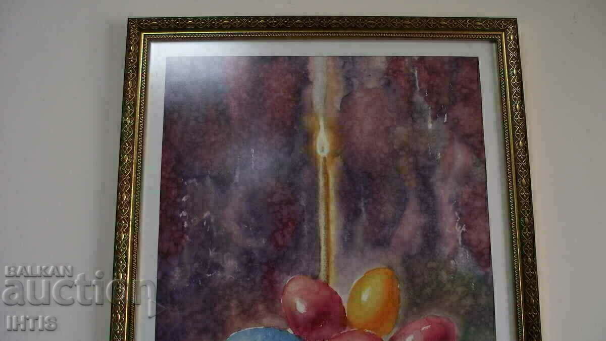 СТАРА Картина - Акварел - Великден Великденски яйца -Отлична - 5