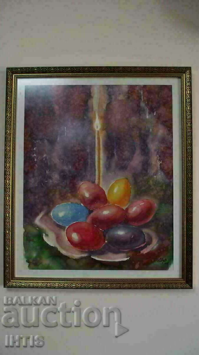 OLD Painting - Watercolor - Easter Easter Eggs - Excellent OLD Painting - Watercolor - Easter Easter Eggs - Excellent