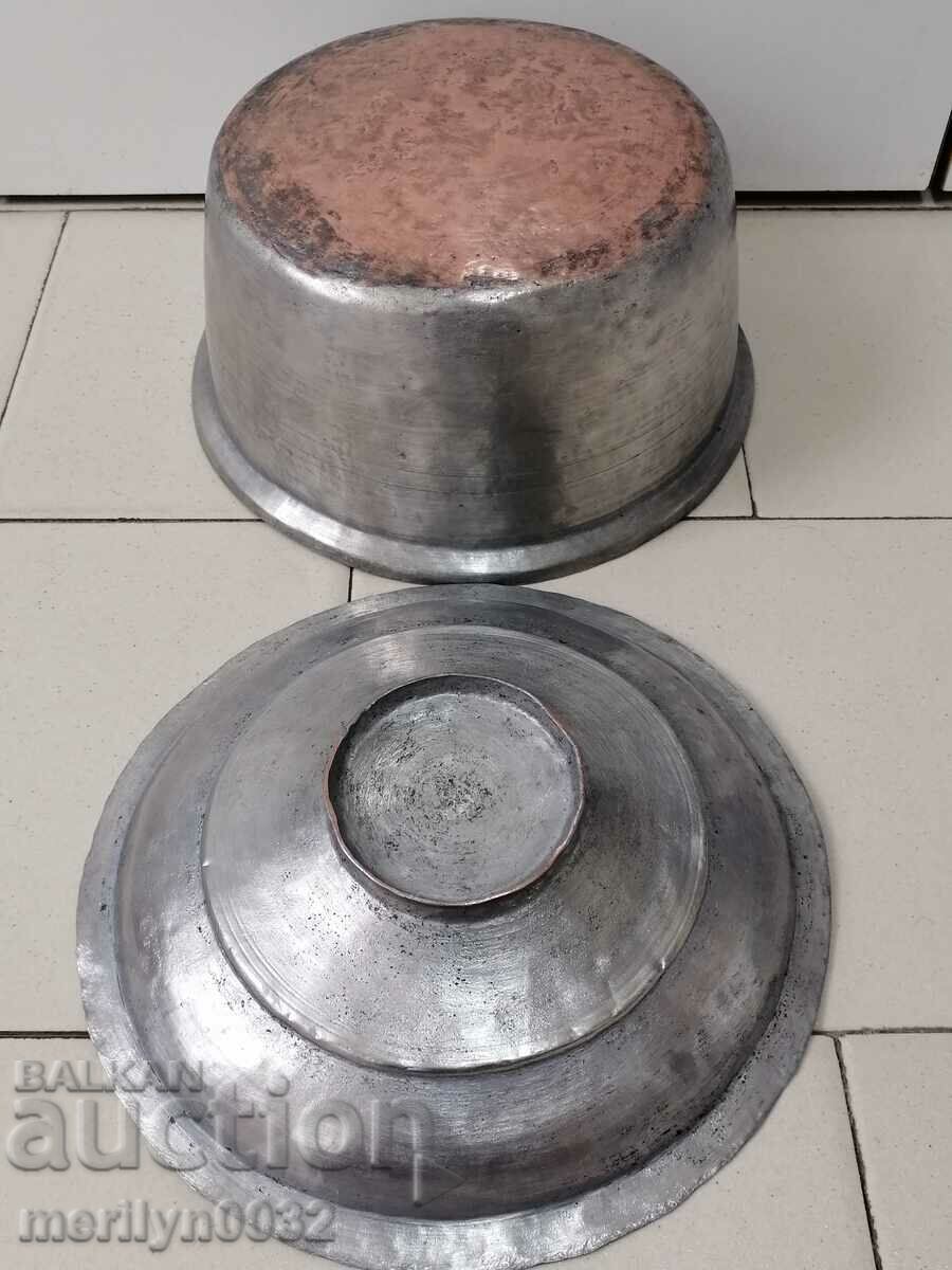 An old tinned pot, a baker's copper pot with lid - 5