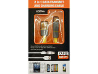 2 in 1 micro USB cable and Lightning, charging and data, flat