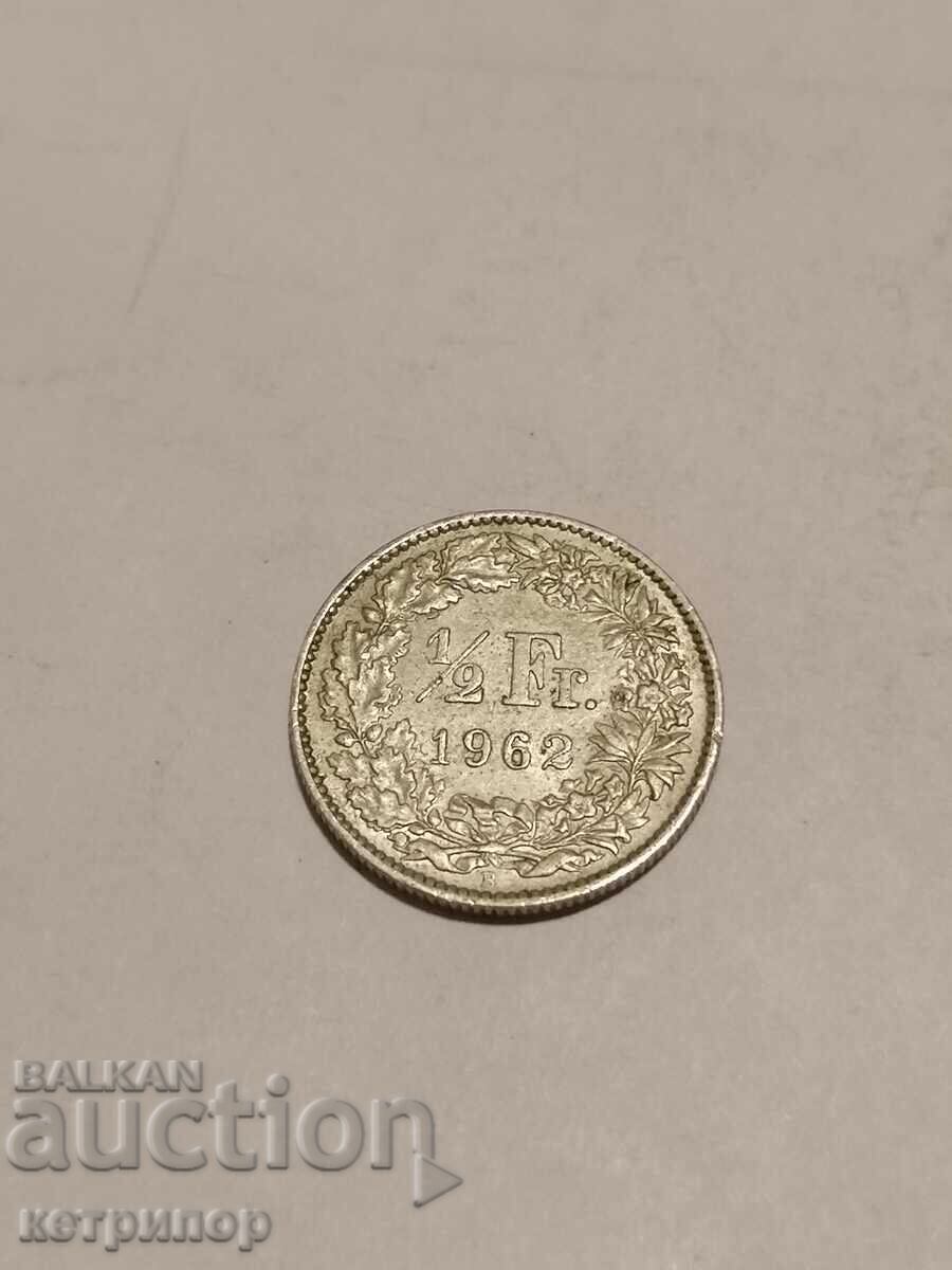 1/2 franc Elveția argint 1962