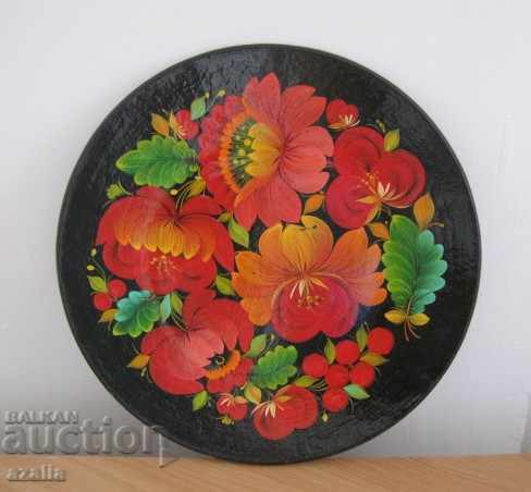 Auction Decorative wooden plate, flowers Auction Decorative wooden plate, flowers