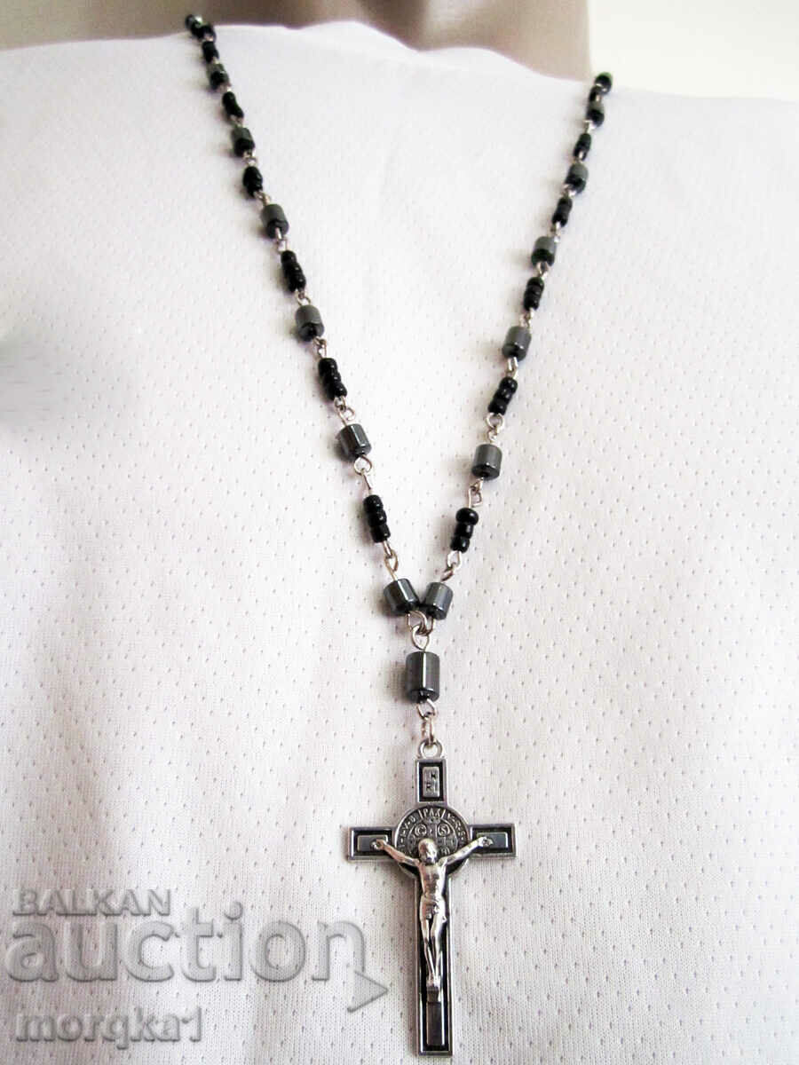 Rosary-type necklace made of natural Hematite with a cross, crucifix with price 10.00 BGN | € 5.11