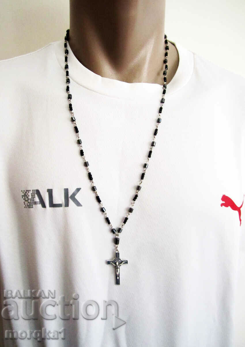 Delivery of Rosary-type necklace made of natural Hematite with a cross, crucifix