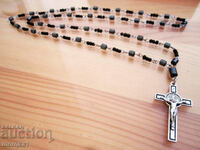 Rosary-type necklace made of natural Hematite with a cross, crucifix