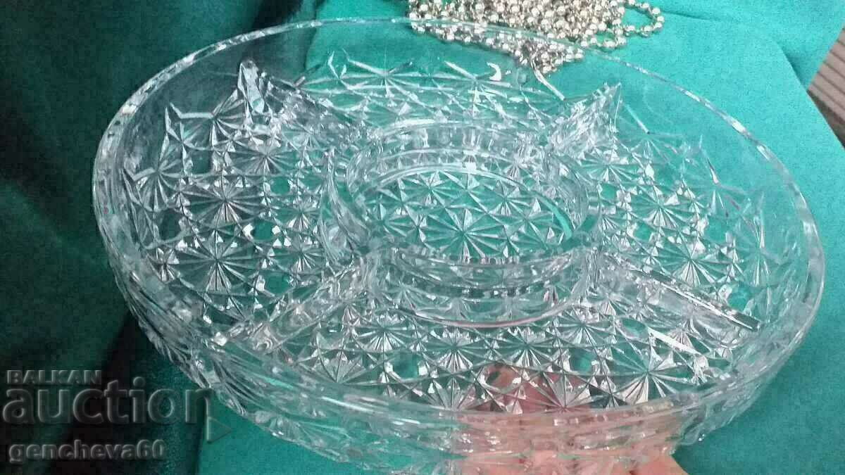 Auction Large lead crystal serving platter with sections Auction Large lead crystal serving platter with sections