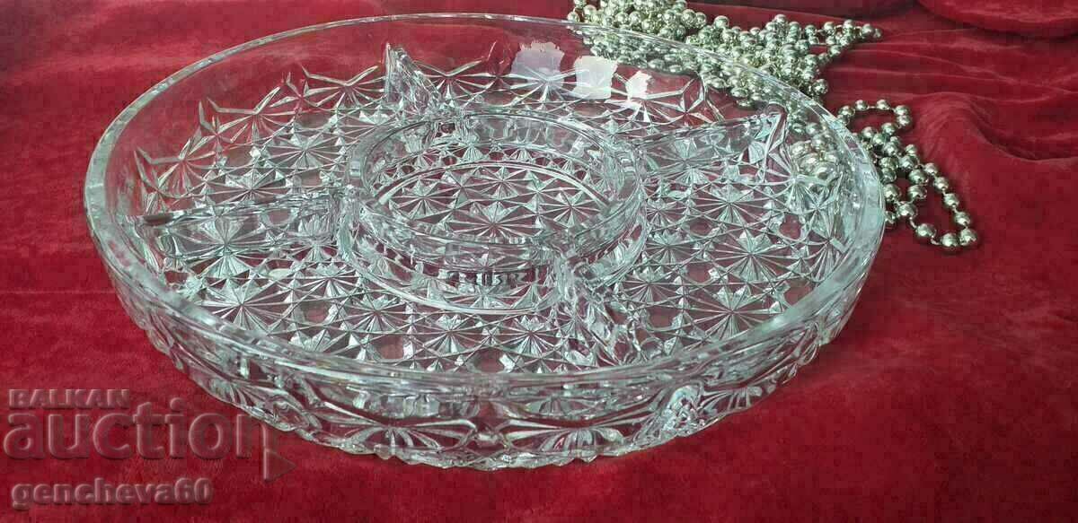 Large lead crystal serving platter with sections - 7