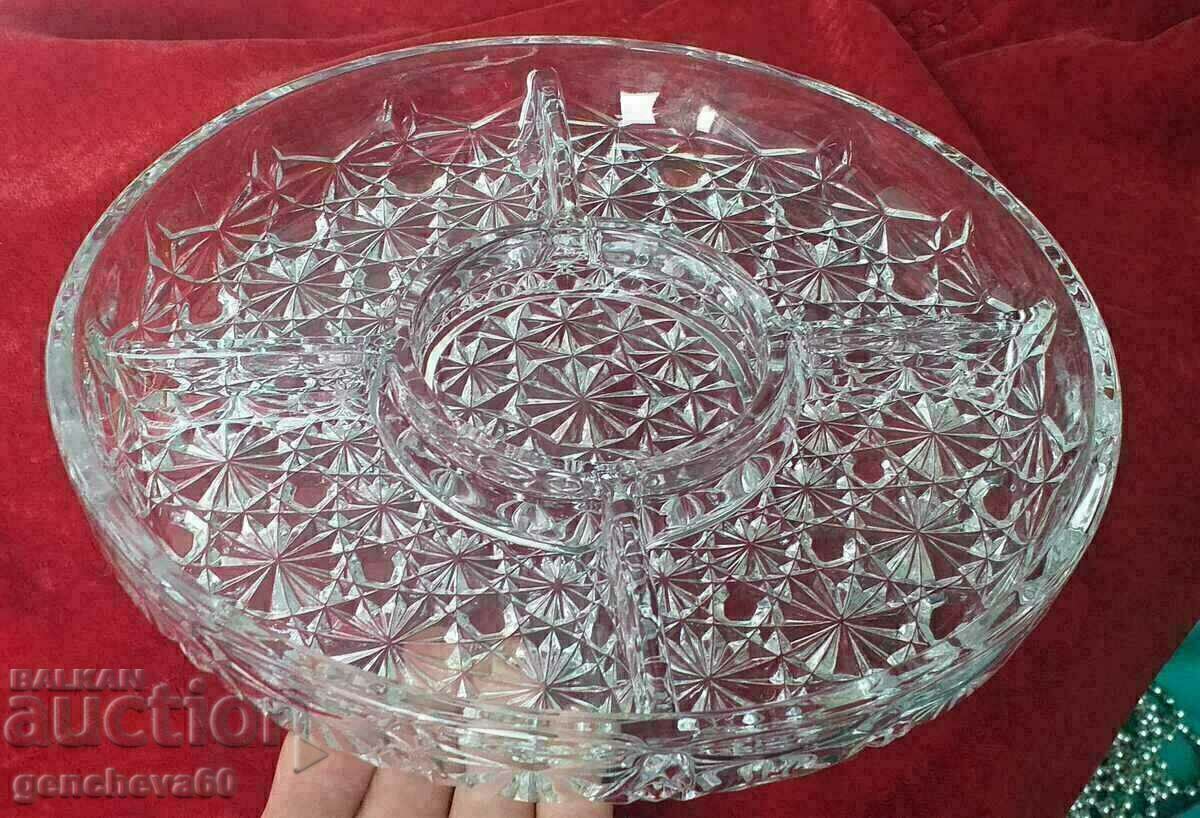 Large lead crystal serving platter with sections Large lead crystal serving platter with sections