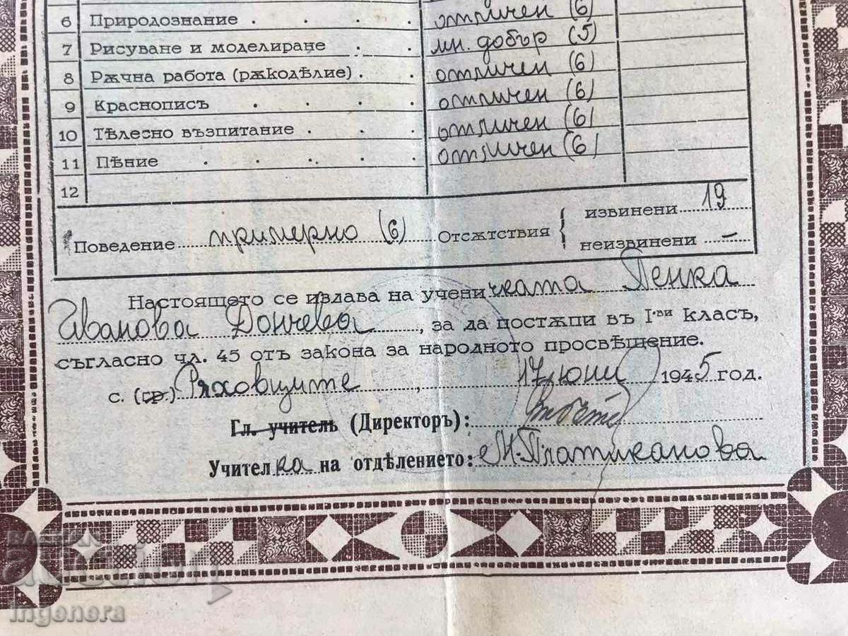 Delivery of 4TH CLASS GRADUATION CERTIFICATE-1945