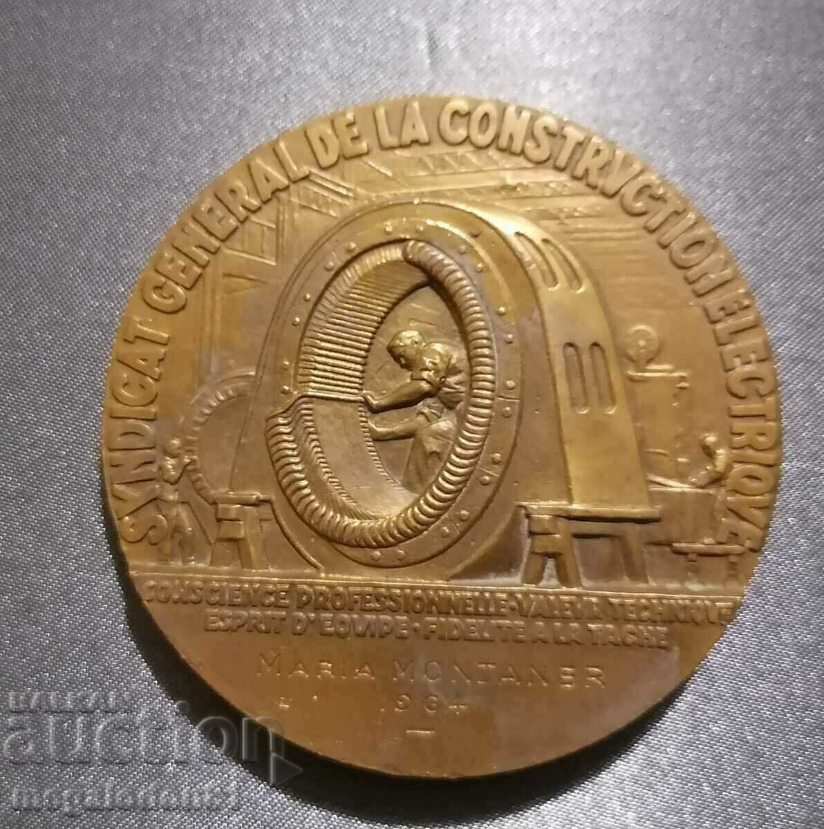 French bronze plaque-medal from 1964, with price 50.00 BGN | € 25.56 French bronze plaque-medal from 1964, with price 50.00 BGN | € 25.56